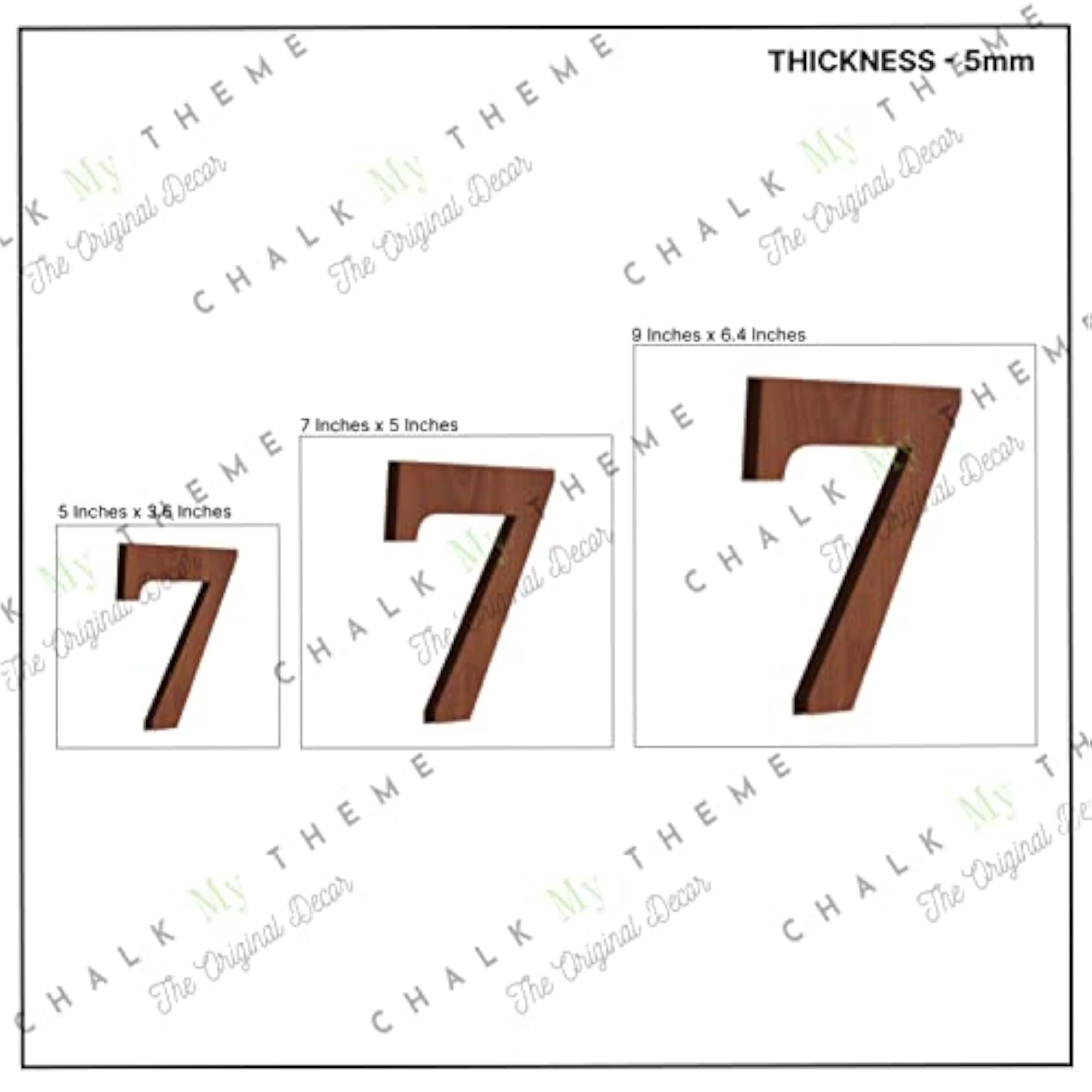 Wooden Number 7 for Wall Decoration, Rustic Brown